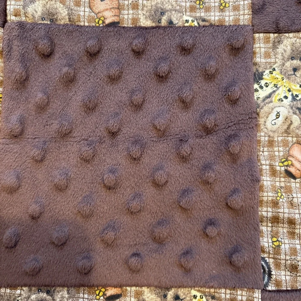 Vintage Patchwork Quilt Table Topper, Four Patch Squares Bears Brown 2 Blankets